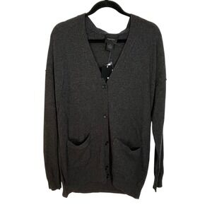 Magaschoni Women's Dark Gray 100% Wool Button Front Cardigan Sweater Size Medium